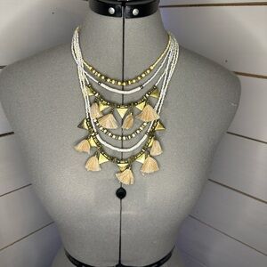 Multi-Layered Tassel Necklace - Gold and Cream